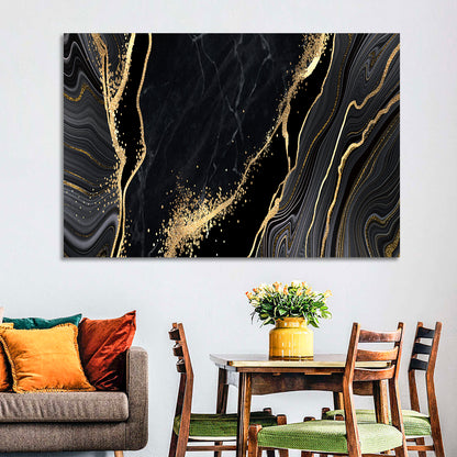 Gold Glitter Black Marble Abstract Wall Art