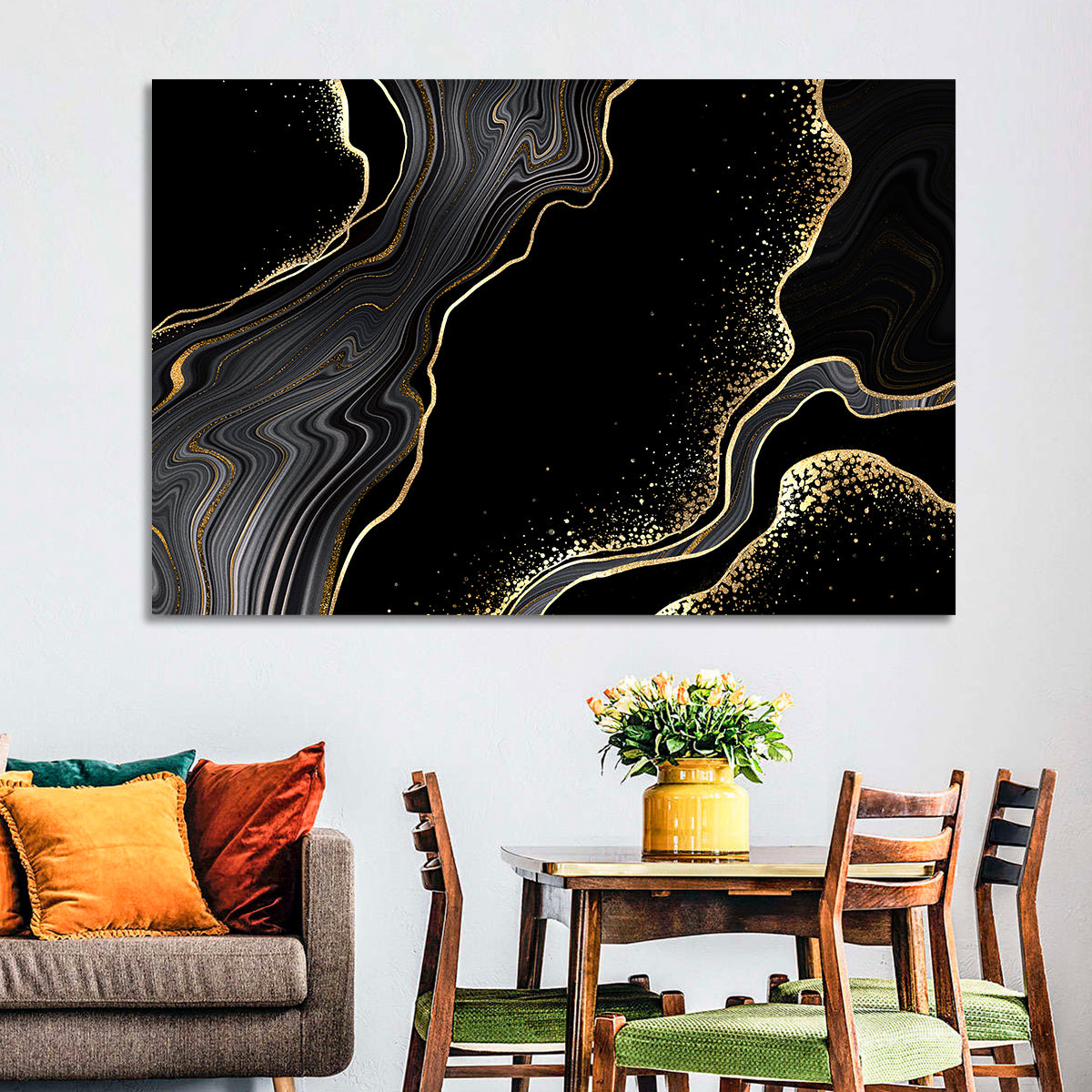 Black Marble with Gold Veins Wall Art