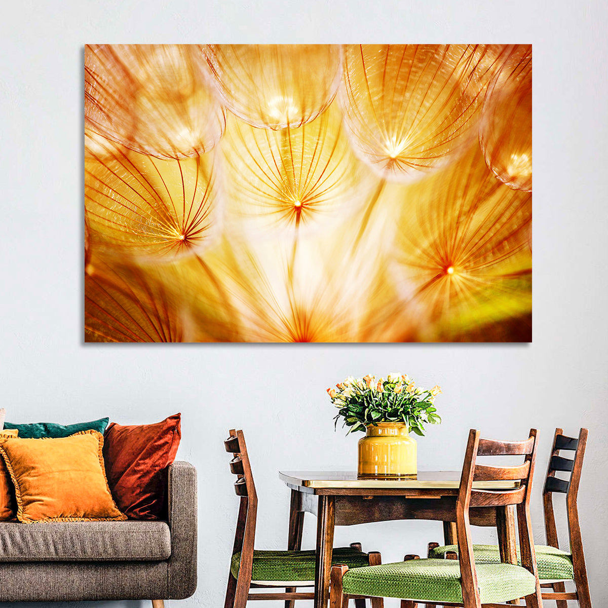 Golden Hour Dandelion Seed Macro Abstract Wall Art