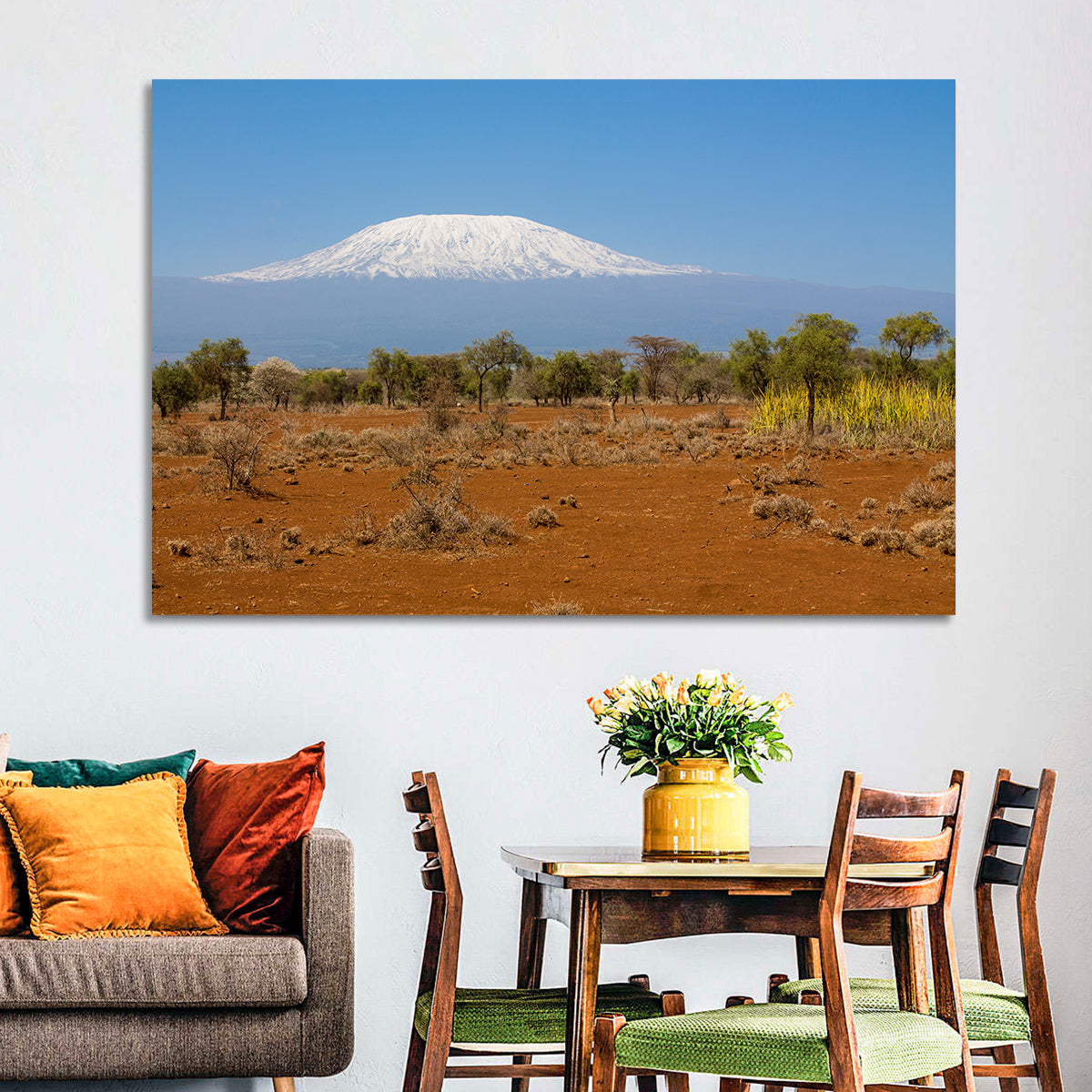 Mount Kilimanjaro Landscape Wall Art in a room, landscape