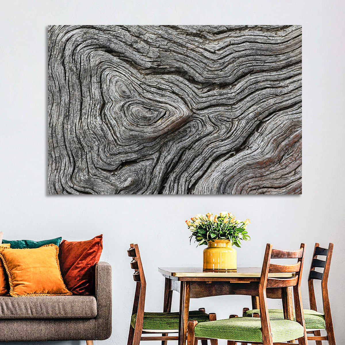 Tree Growth Rings Wall Art in a room, landscape