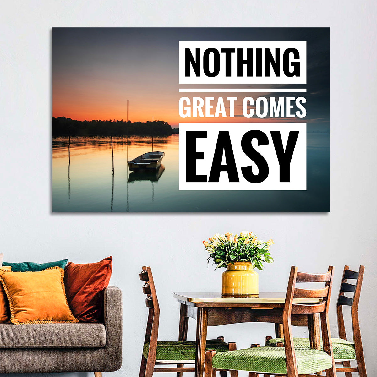 Nothing Great Comes Easy, Boat at Sunrise Wall Art