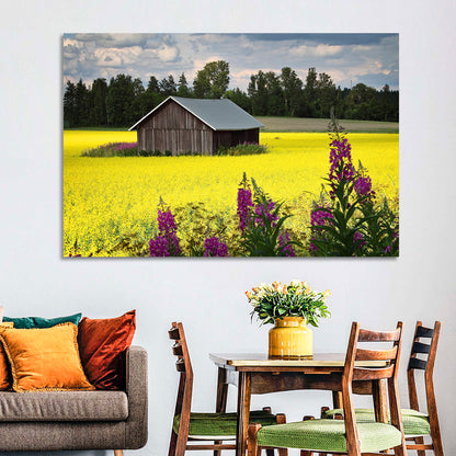 Finnish Barn in Yellow Field Wall Art