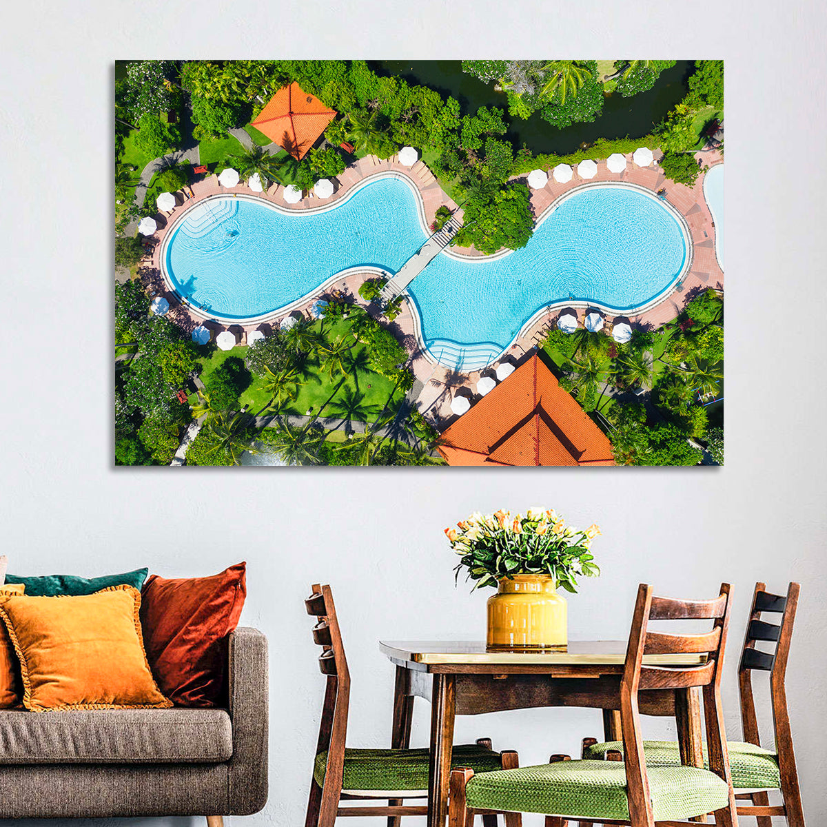 Aerial Figure Eight Resort Pool Wall Art in a room, landscape
