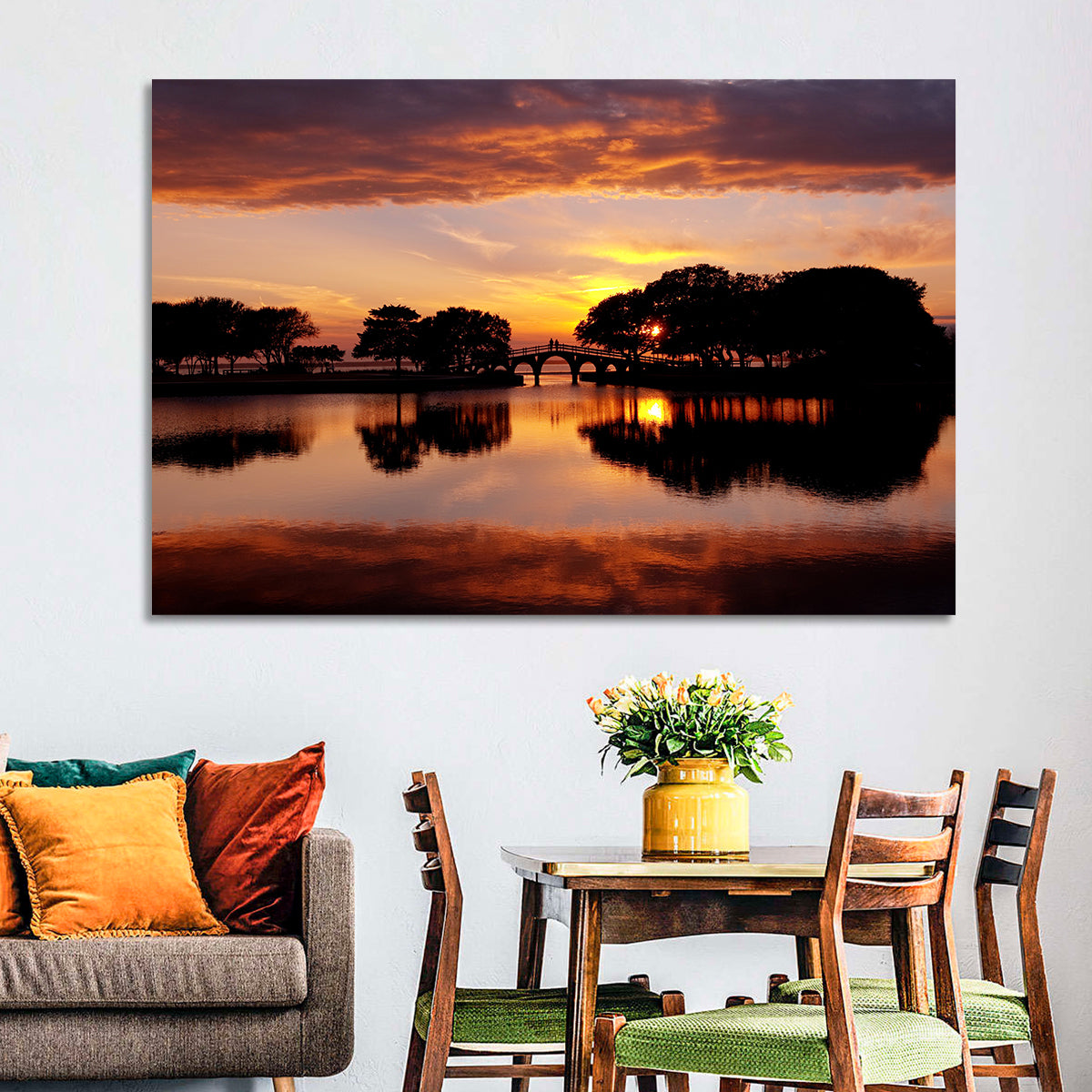Tranquility Bridge at Sunset Wall Art