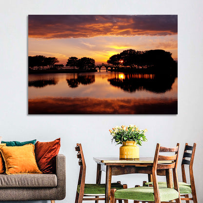 Tranquility Bridge at Sunset Wall Art