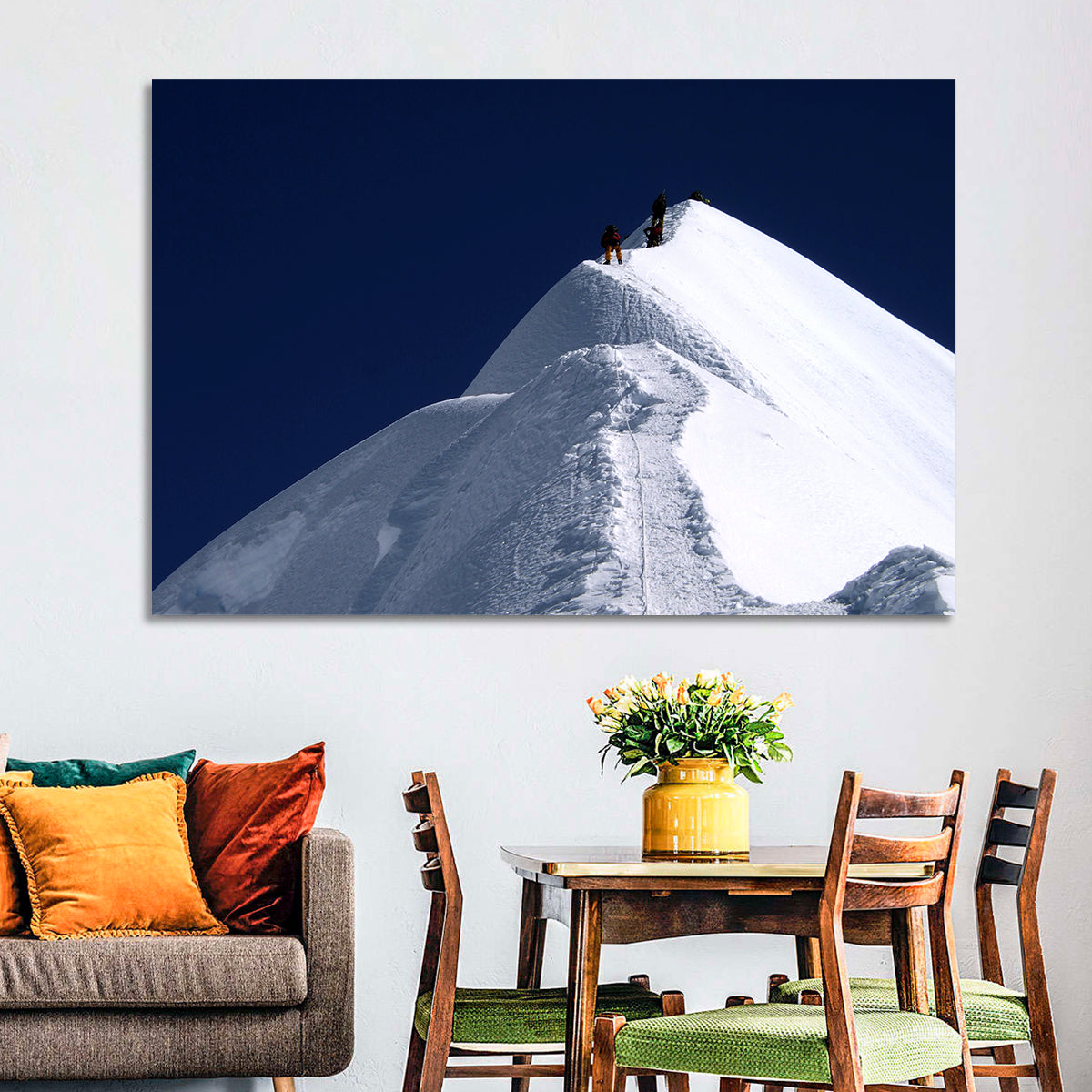 Climbers on a Snowy Himalayan Peak Wall Art in a room, landscape