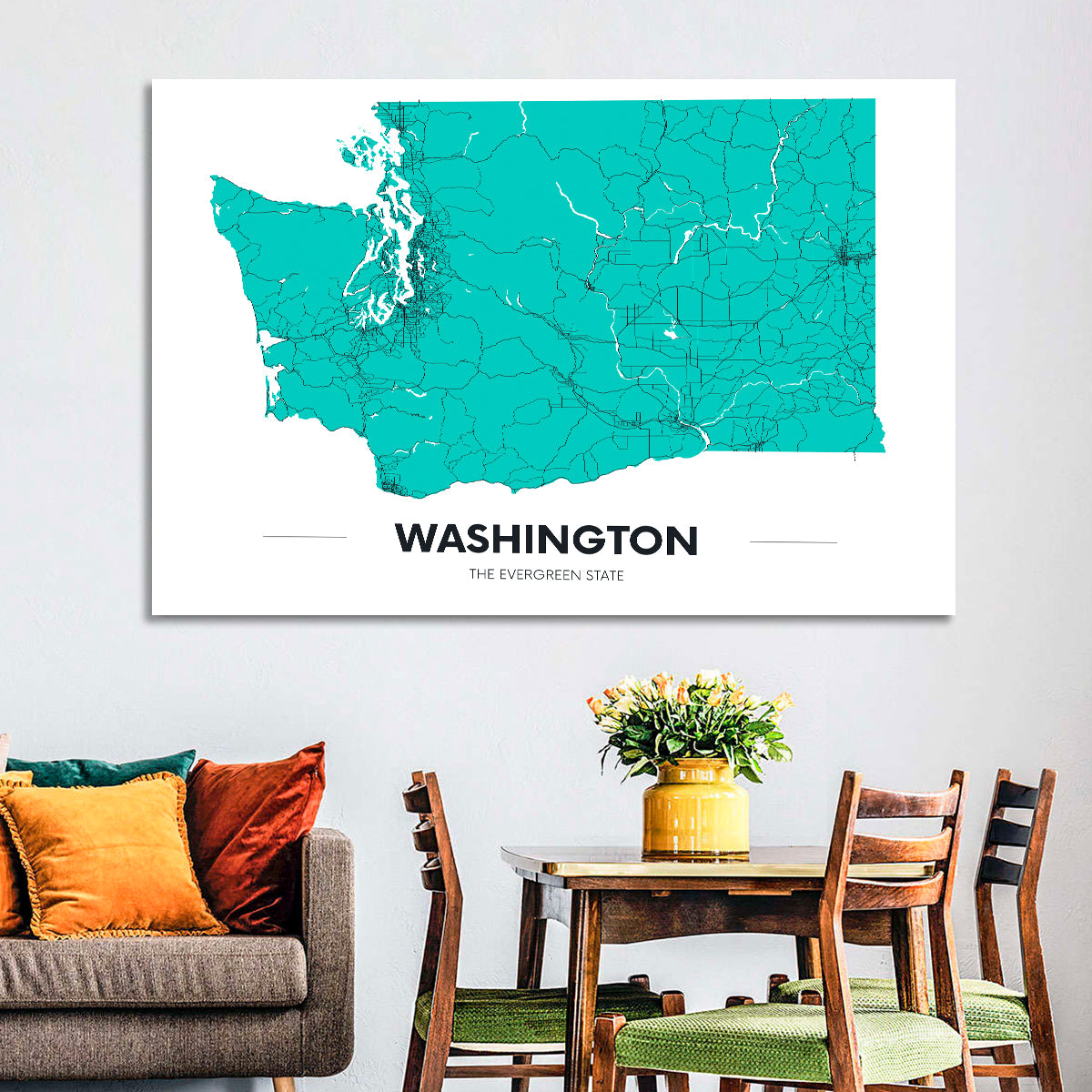 Washington State Minimalist Map Wall Art