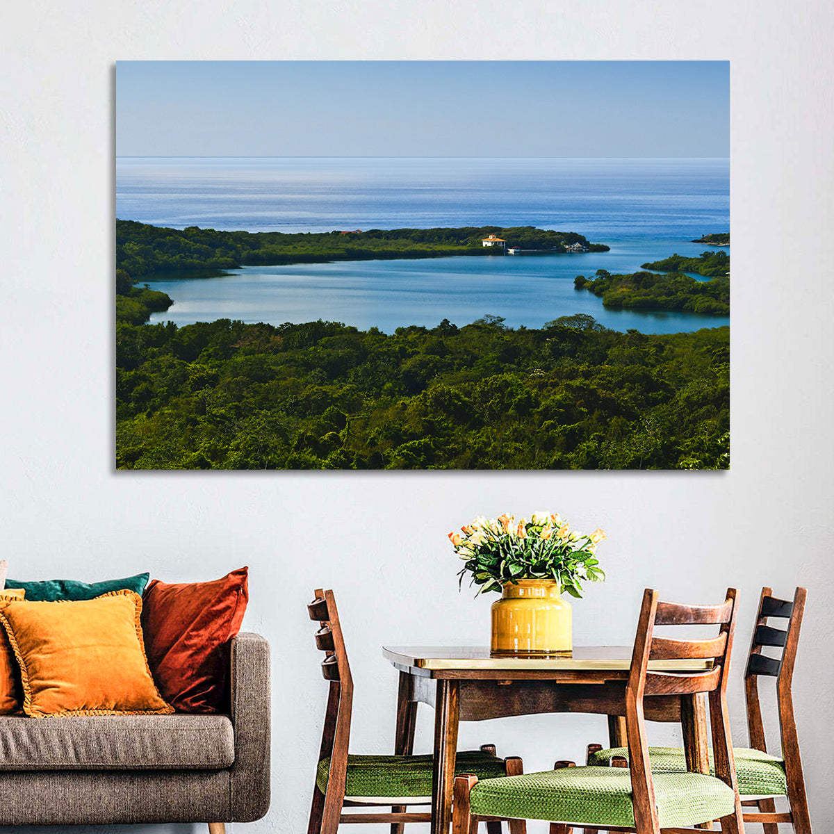 Roatan Tropical Bay Wall Art in a room, landscape