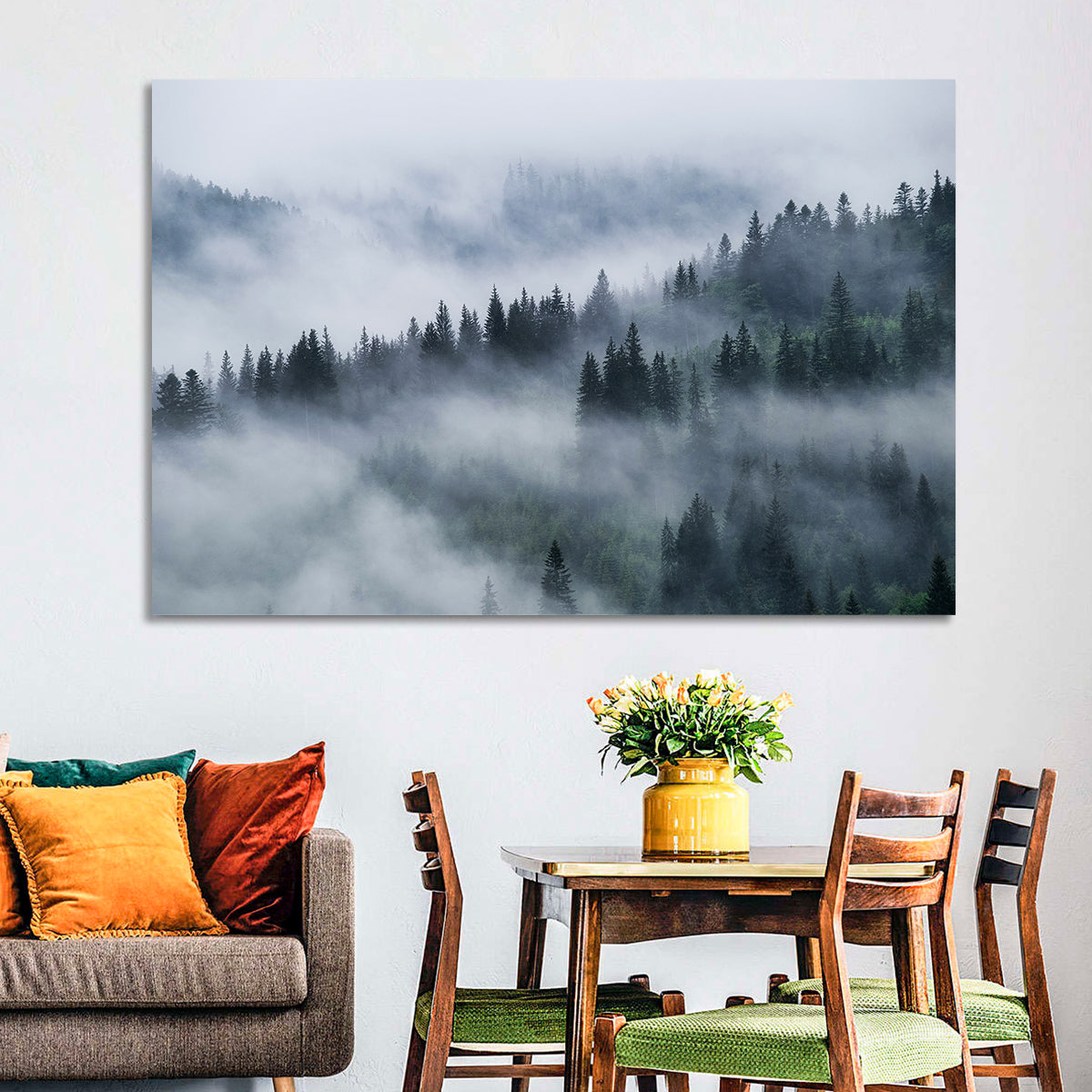 Misty Mountain Pine Forest Wall Art