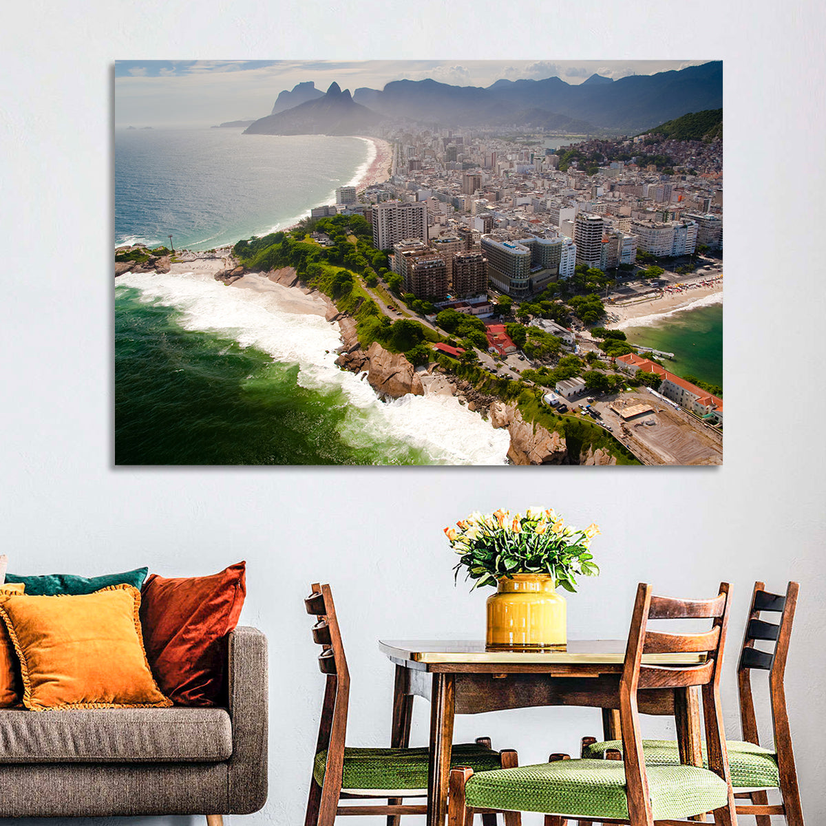 Ipanema Coast Aerial View Wall Art in a room, landscape