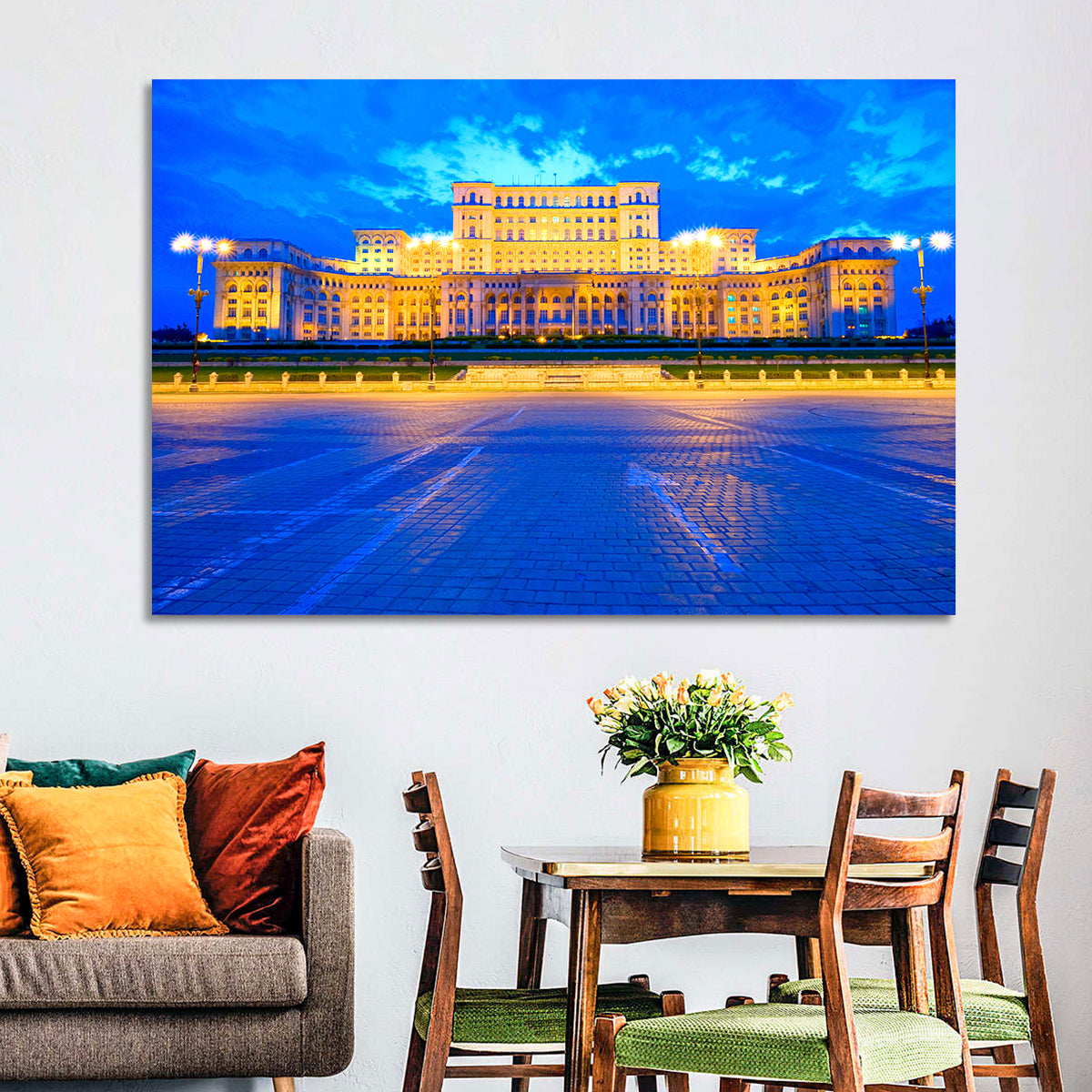 Palace of the Parliament at Twilight Wall Art