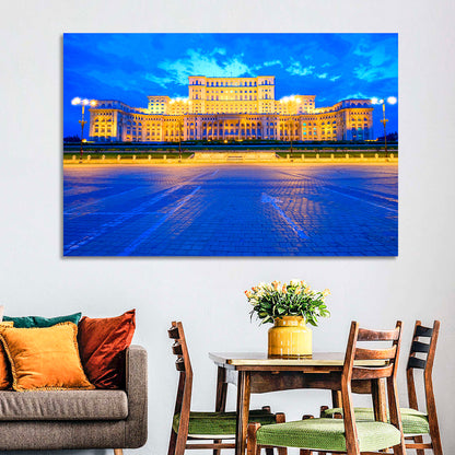 Palace of the Parliament at Twilight Wall Art