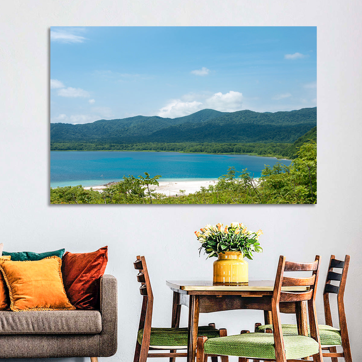 Usori Lake Shoreline Wall Art in a room, landscape