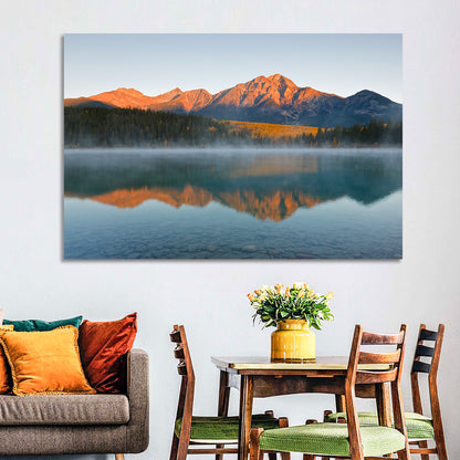 Patricia Lake and Mount Pyramid at Golden Hour Wall Art