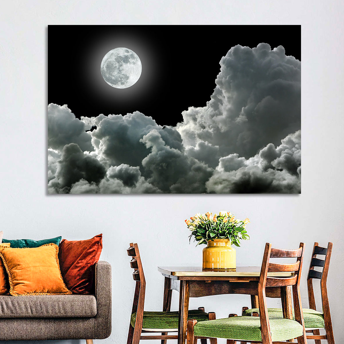 Cloudy Moonlight Wall Art in a room, landscape