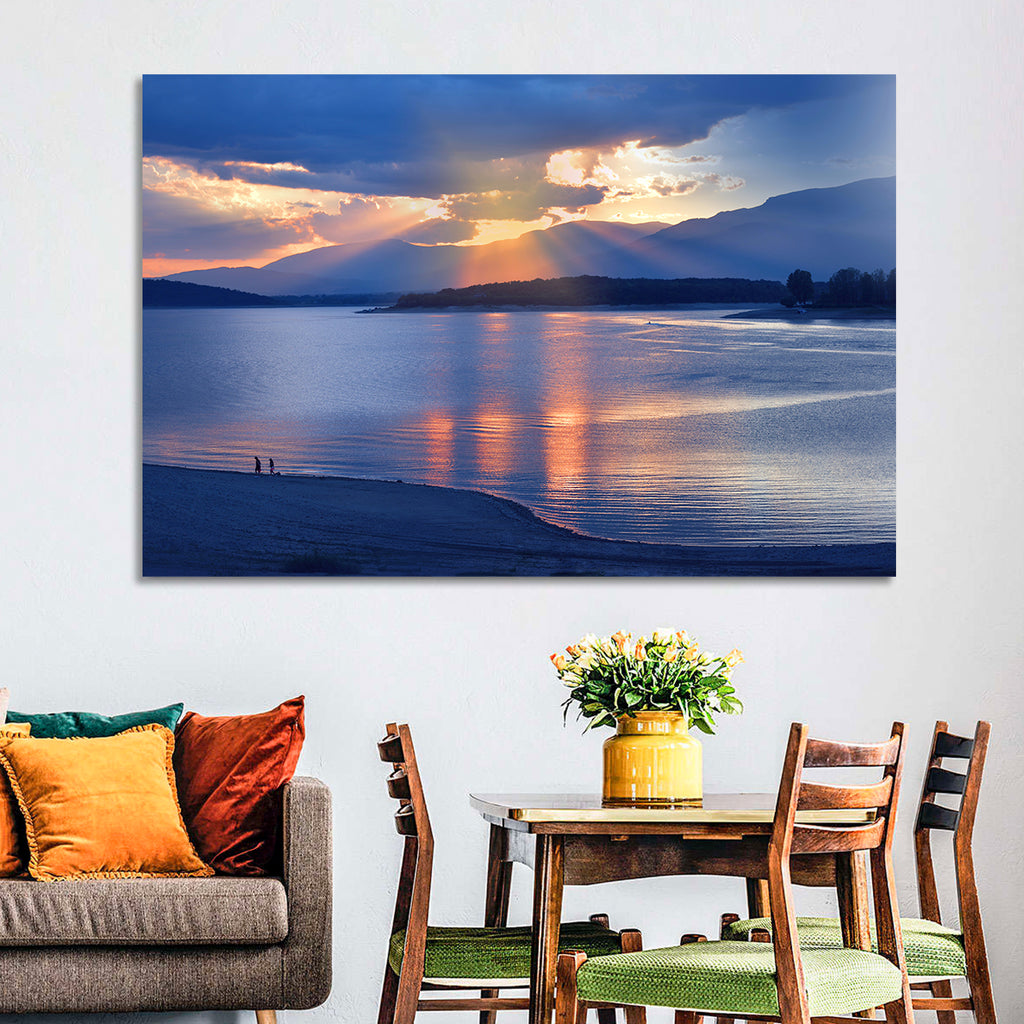 Lake Sunset with Silhouettes Wall Art