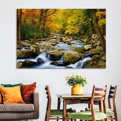 Autumn Stream Through Forest Wall Art