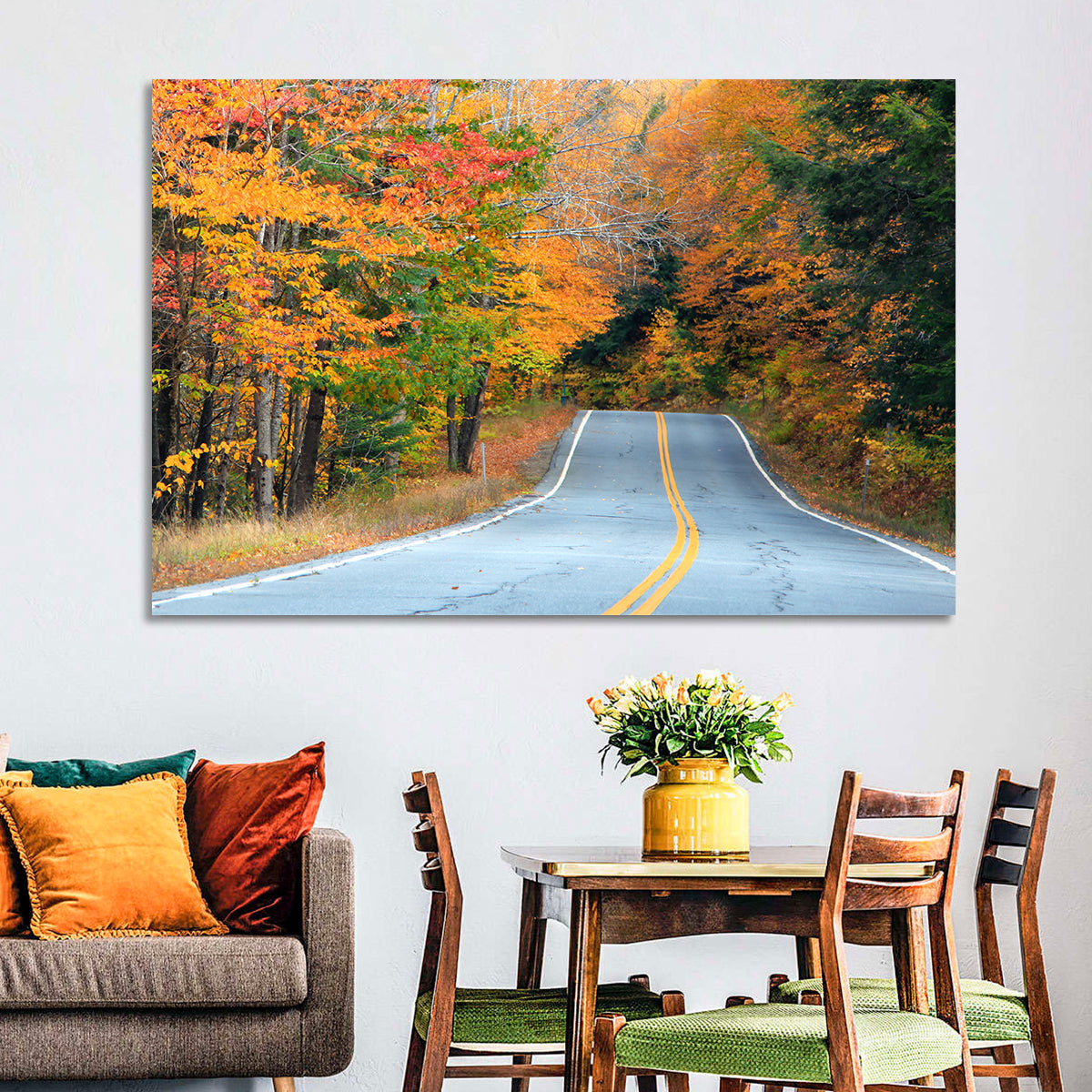 Autumn Road in New Hampshire Wall Art in a room, landscape