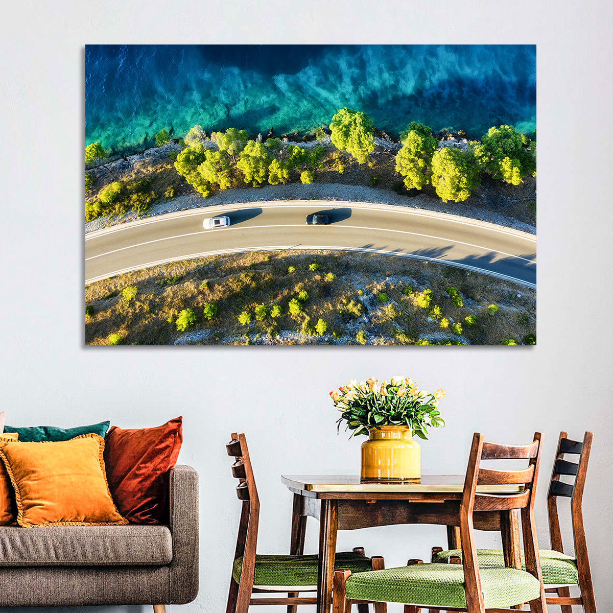 Coastal Highway Wall Art in a room, landscape