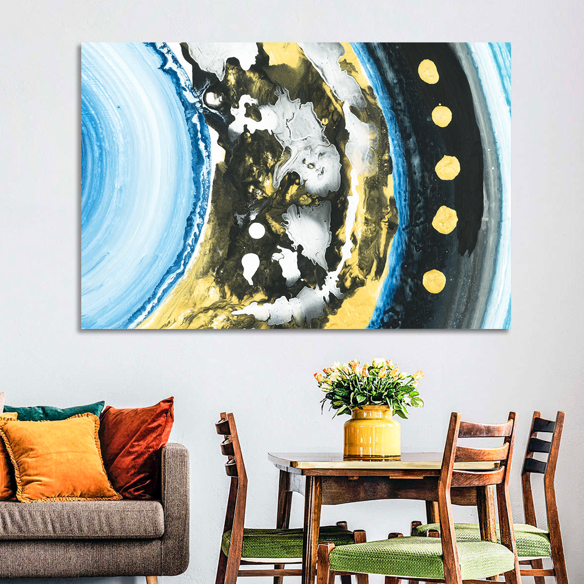 Planet Rings in Blue and Gold Wall Art
