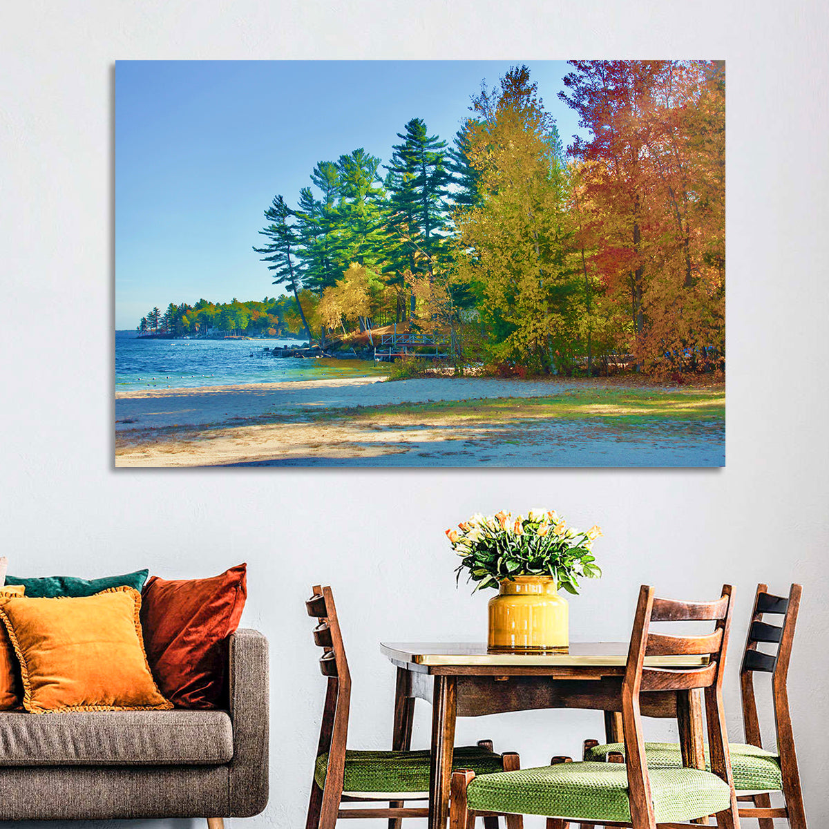 Sebago Lake Pier in Autumn Wall Art