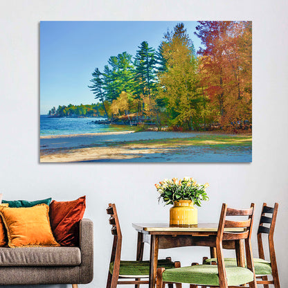 Sebago Lake Pier in Autumn Wall Art