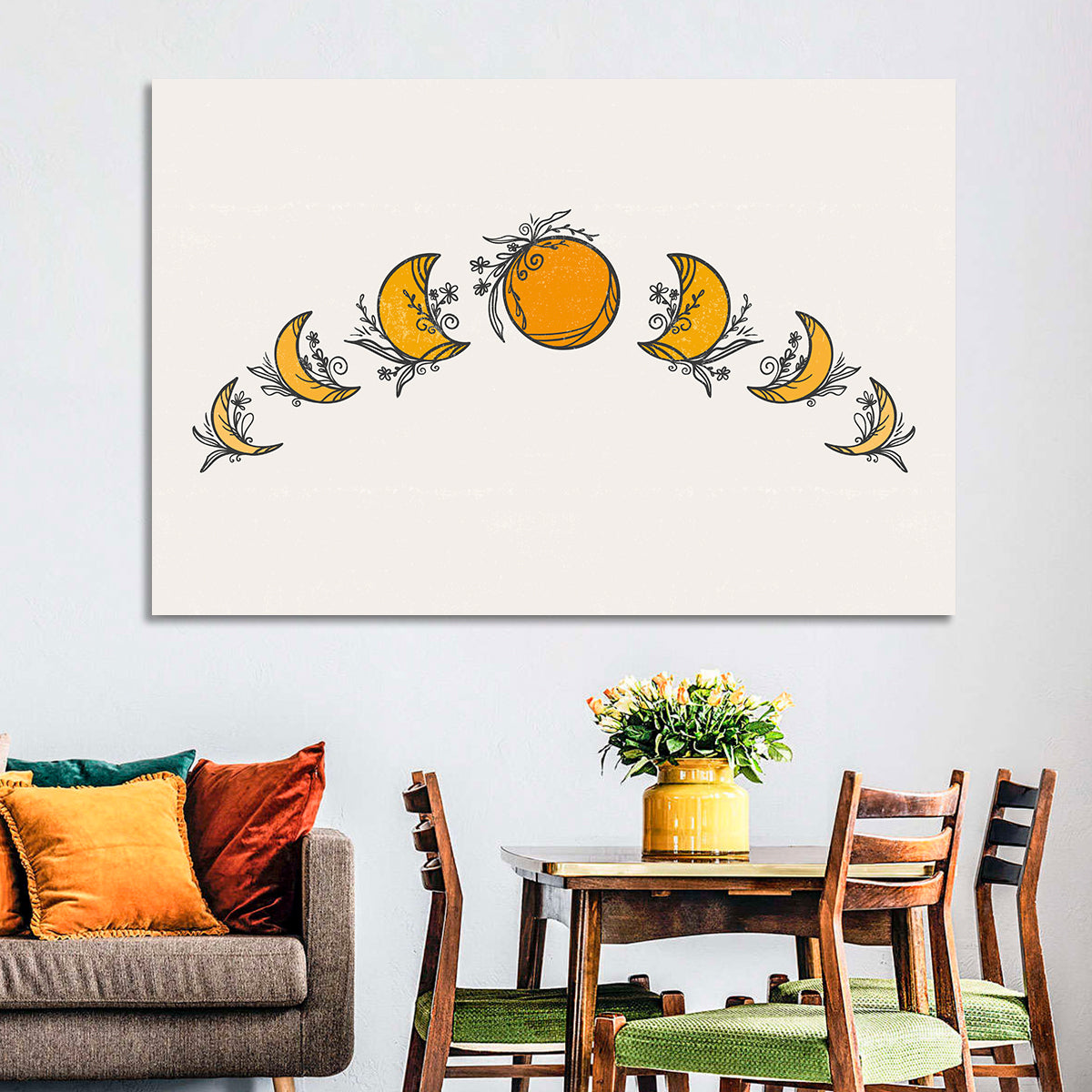 Lunar Phases Floral Arc Wall Art