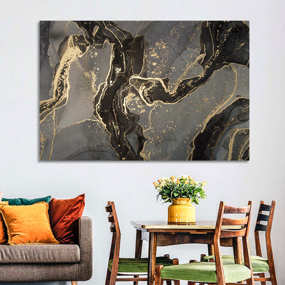 Black and Gold Marbled Abstract Wall Art