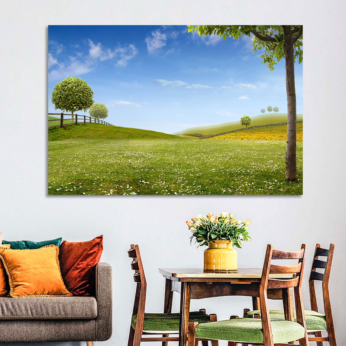 Green Sunflower Fields Wall Art