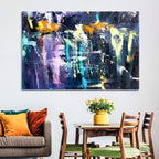 Impasto Waterfall in Blue and Purple Wall Art