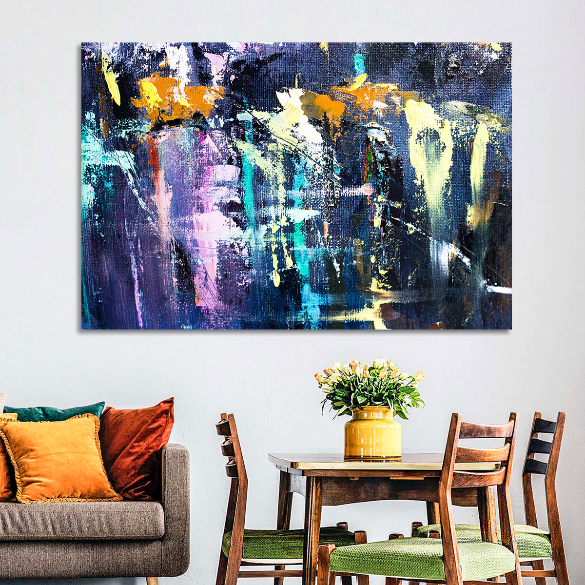 Impasto Waterfall in Blue and Purple Wall Art