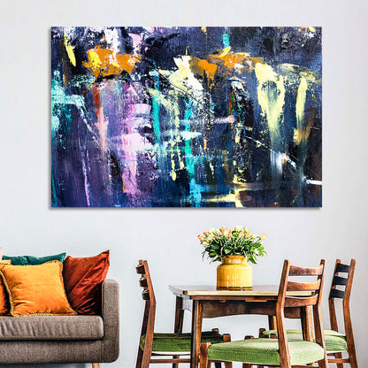 Impasto Waterfall in Blue and Purple Wall Art
