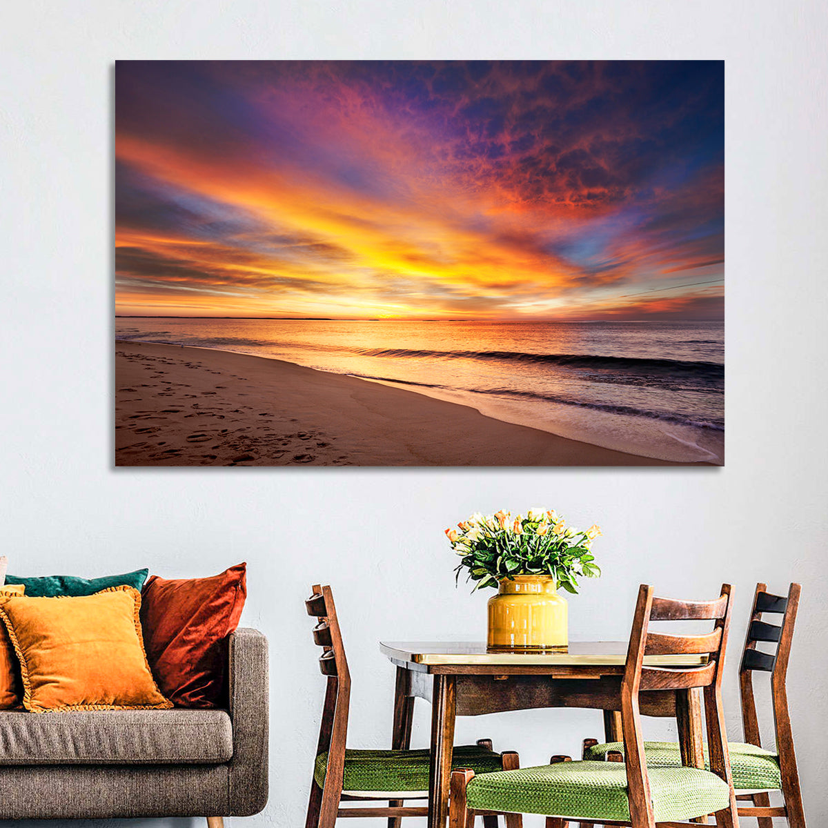 Maine Beach Sunrise Wall Art in a room, landscape