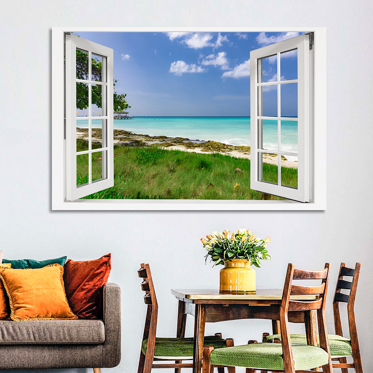 Gazebo on Pier Over Turquoise Ocean Wall Art