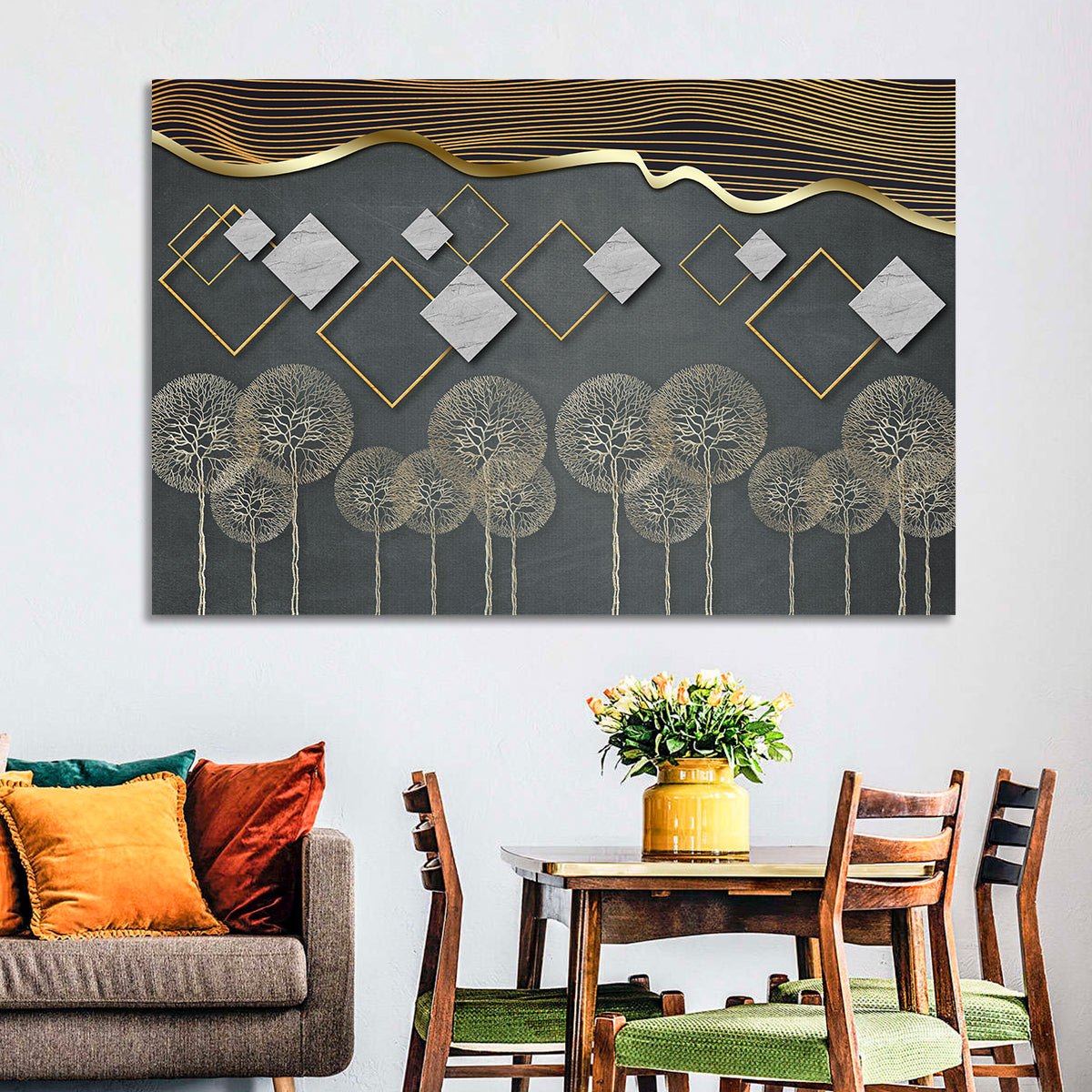 Gray and Gold Dandelion Wall Art