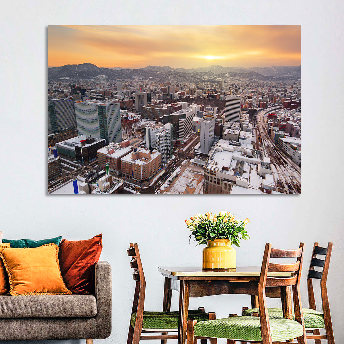 Sapporo Station Skyline at Golden Hour Wall Art