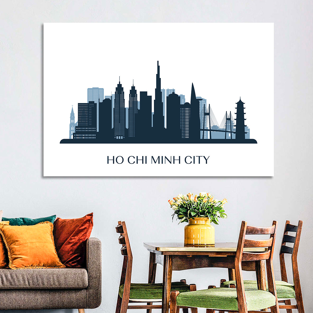 Ho Chi Minh City Skyline Wall Art in a room, landscape