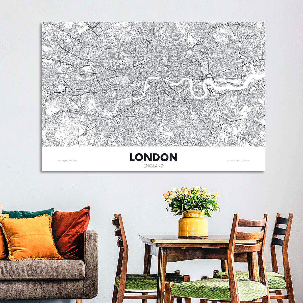 London River Map Wall Art in a room, landscape