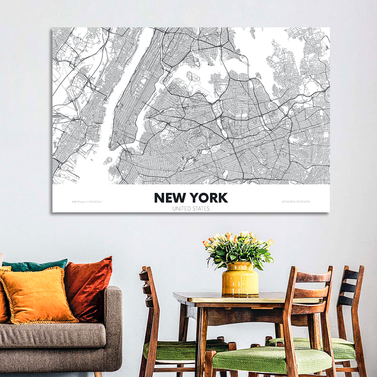 New York Street Grid Map Wall Art in a room, landscape