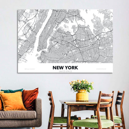 New York Street Grid Map Wall Art
