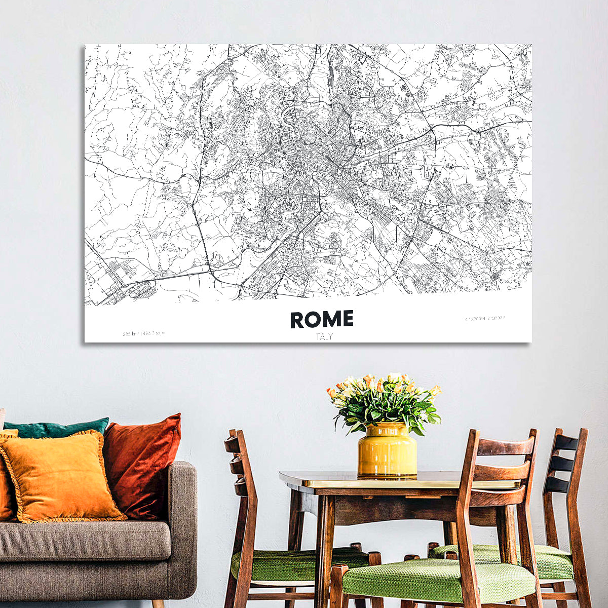 Rome City Map Wall Art in a room, landscape