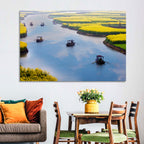 Spring River Rowboats in Rapeseed Fields Wall Art