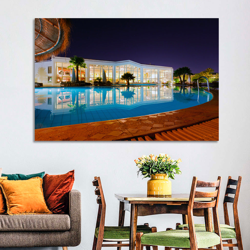 Moonlit Resort Pool Reflection Wall Art