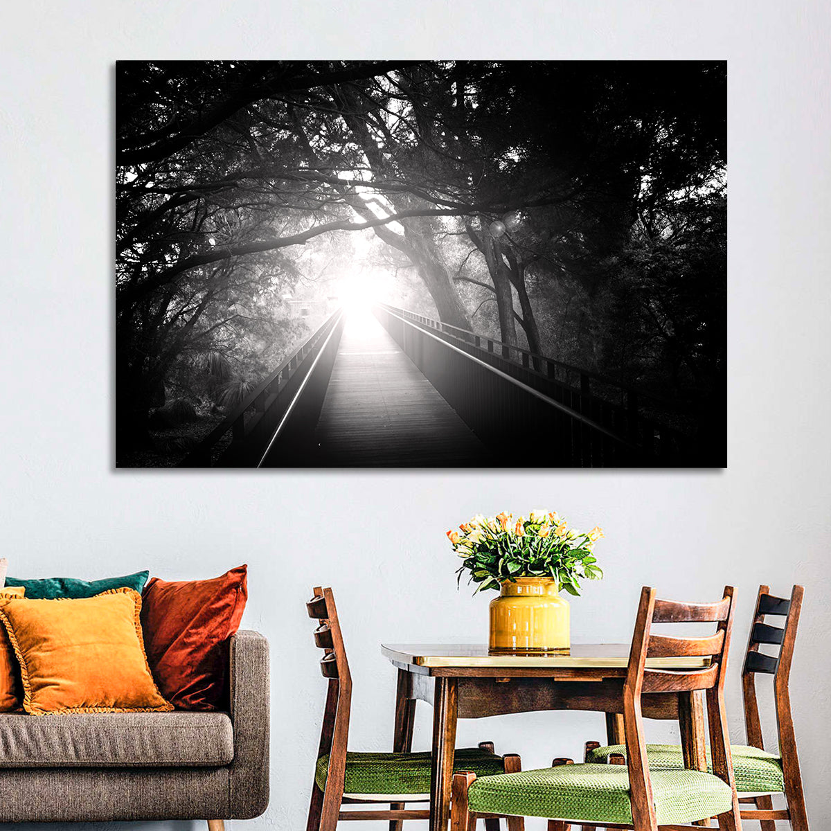 Foggy Forest Bridge Wall Art
