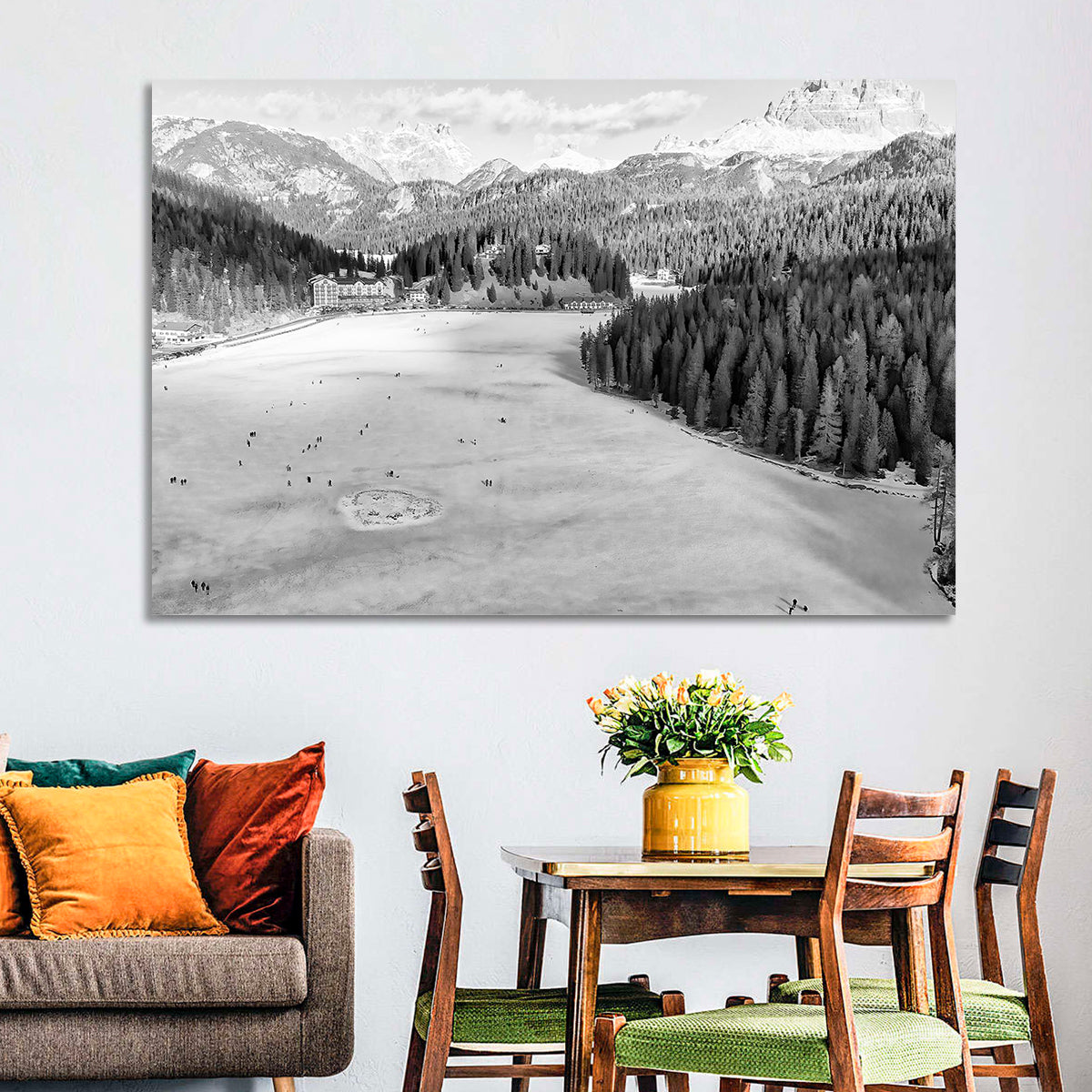 Dolomites at Lago Di Misurina Wall Art in a room, landscape