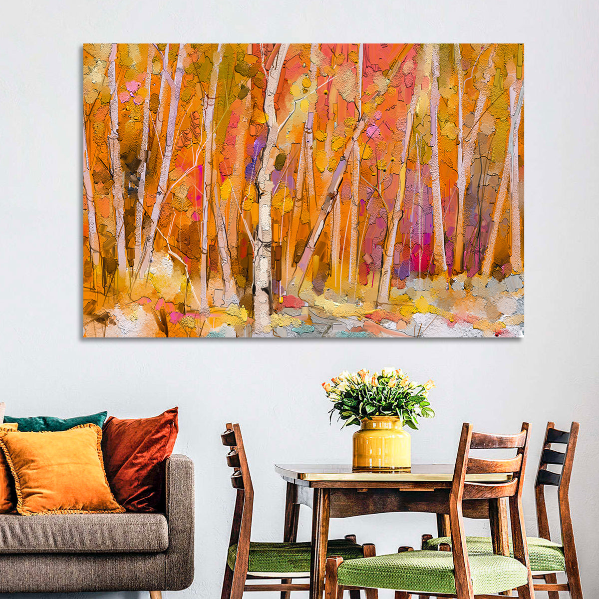 Autumn Birch Grove Painting Wall Art