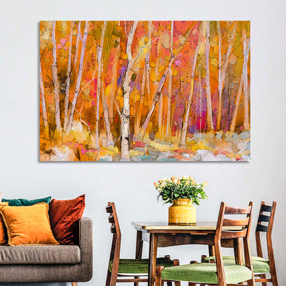 Autumn Birch Grove Painting Wall Art