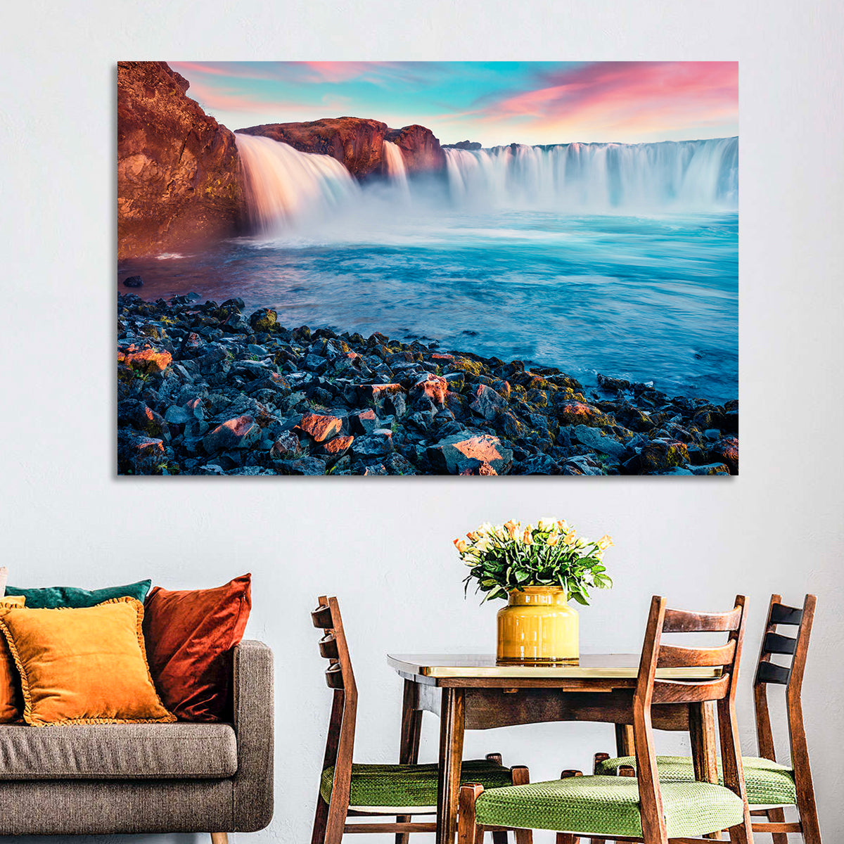 Goðafoss Waterfall at Sunset Wall Art