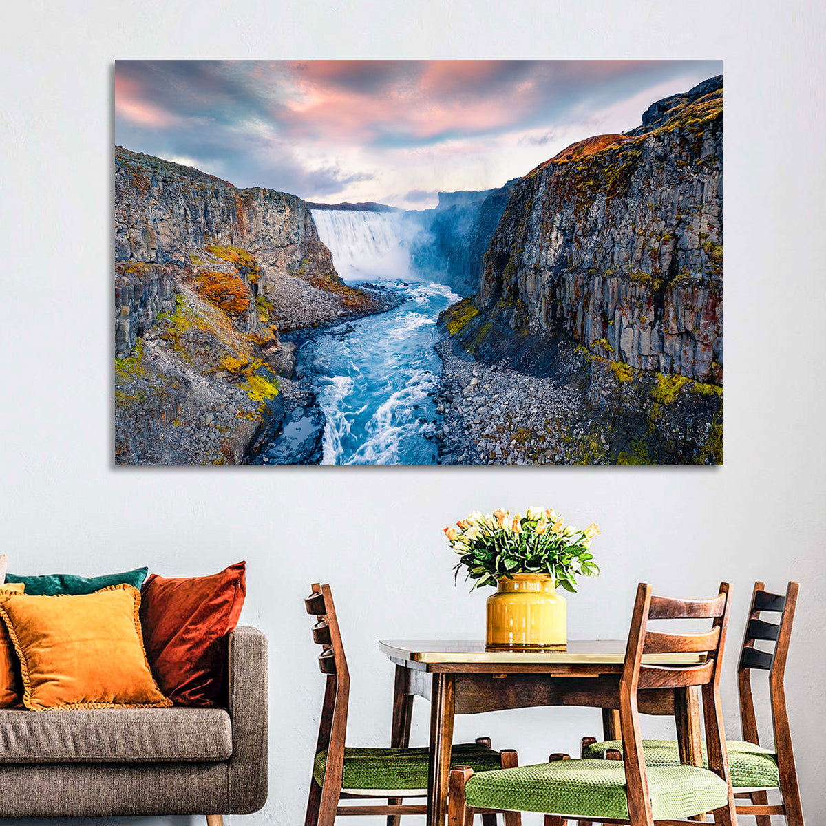 Dettifoss Waterfall Wall Art in a room, landscape